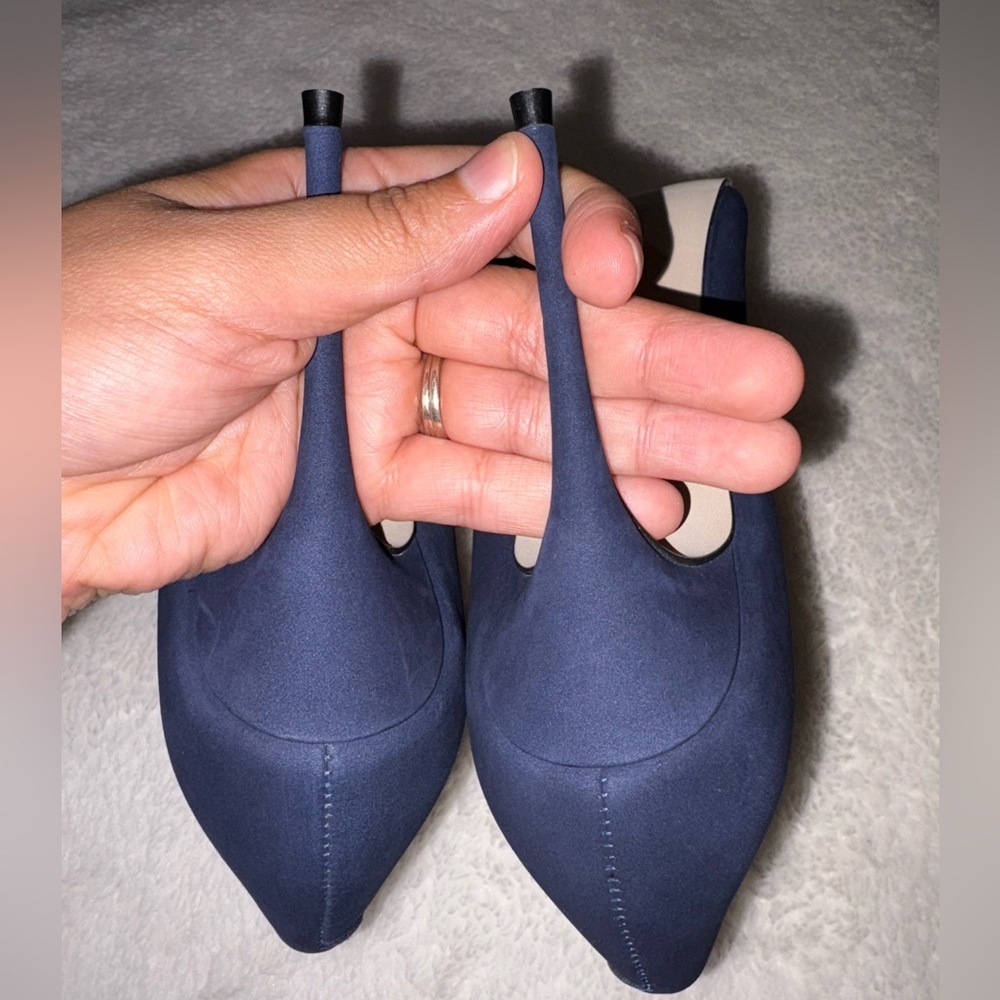 Massimo Matteo 90MM Pointy Toe Pump Stiletto  Heel Navy Blue Suede Sz 7M - Picture 6 of 10